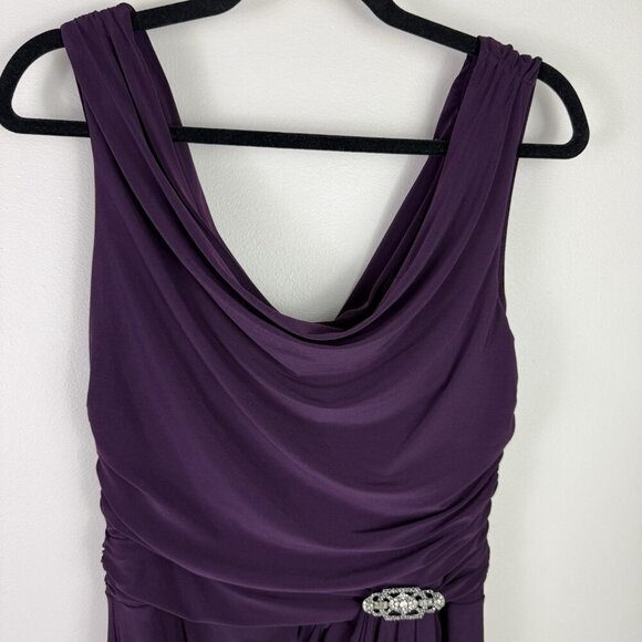 Lauren Ralph Lauren Women's Purple Draped Rhinestone Broach Maxi Gown Dress Sz 8 - Picture 6 of 12